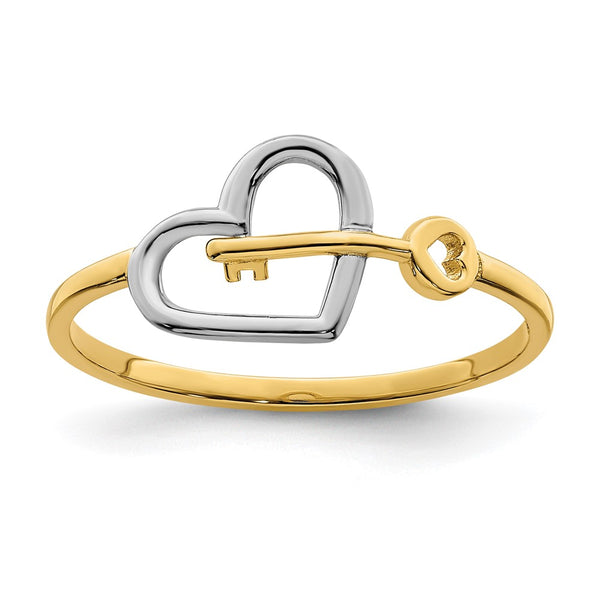 14K White Gold Heart & Key Pendant, Rhodium