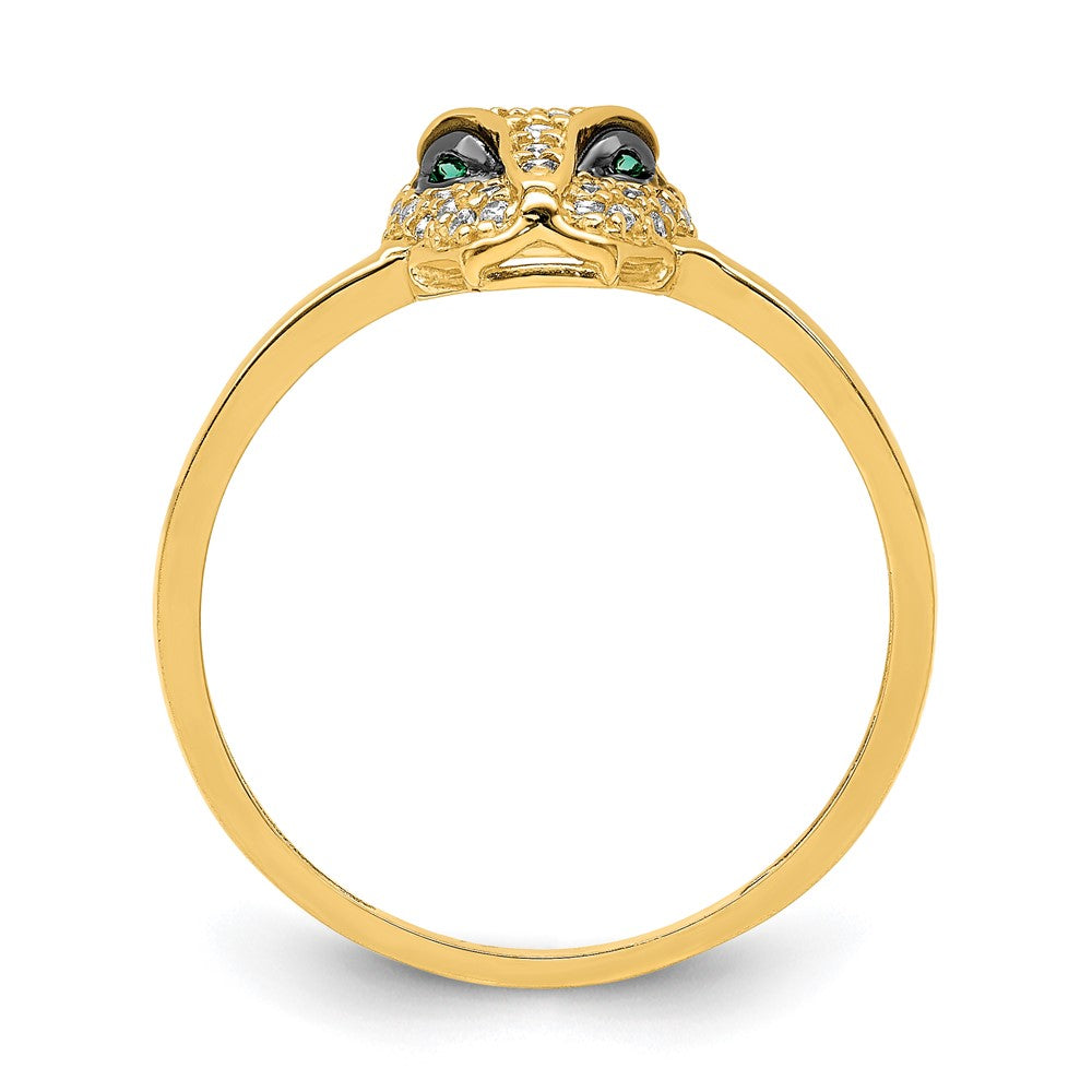 Shop Exclusive 14K Polished Lioness Head Ring, Stylish Green & White CZ Accents