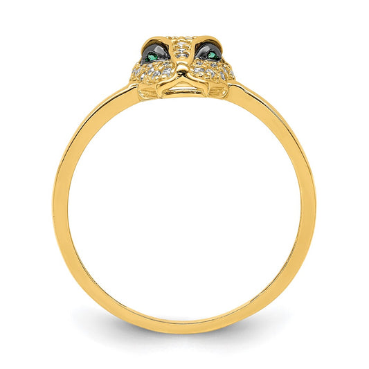 Shop Exclusive 14K Polished Lioness Head Ring, Stylish Green & White CZ Accents