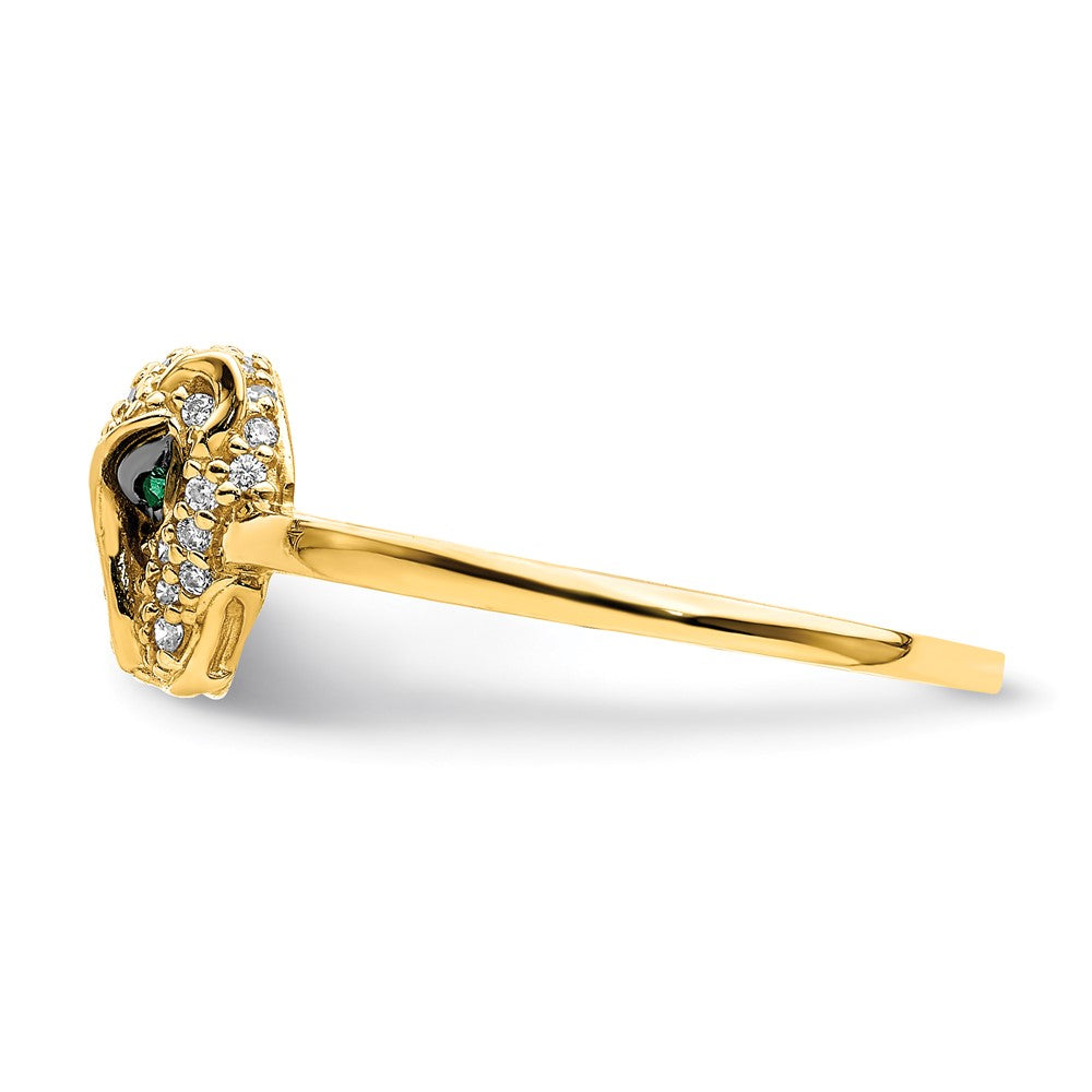 Shop Exclusive 14K Polished Lioness Head Ring, Stylish Green & White CZ Accents