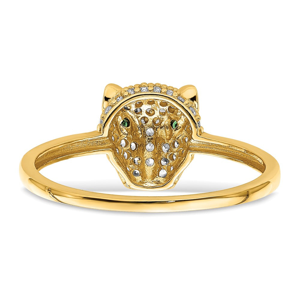 Shop Exclusive 14K Polished Lioness Head Ring, Stylish Green & White CZ Accents