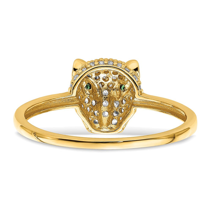 Shop Exclusive 14K Polished Lioness Head Ring, Stylish Green & White CZ Accents-5