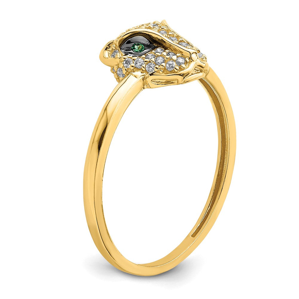 Shop Exclusive 14K Polished Lioness Head Ring, Stylish Green & White CZ Accents