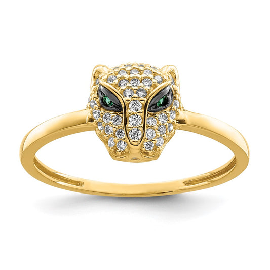 Shop Exclusive 14K Polished Lioness Head Ring, Stylish Green & White CZ Accents