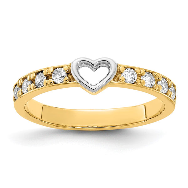 14K Gold & White Rhodium Plated CZ Heart Ring