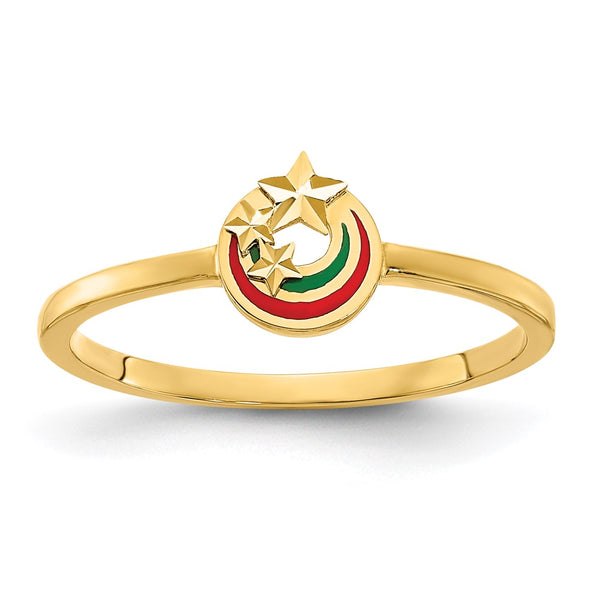 14K Enamel Ring with Diamond-Cut Stars