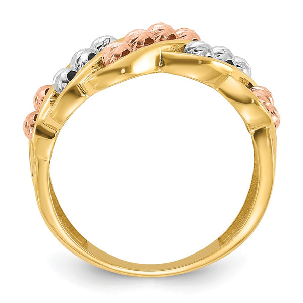 14K Tri-Color Polished Beaded Fashion Ring