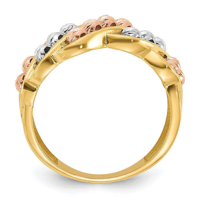 Exclusive 14K Tri-Color Polished Beaded Fashion Ring - Stylish & Affordable!-2