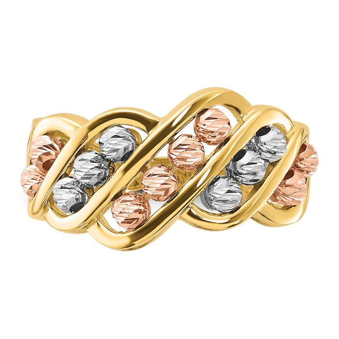 Exclusive 14K Tri-Color Polished Beaded Fashion Ring - Stylish & Affordable!-4