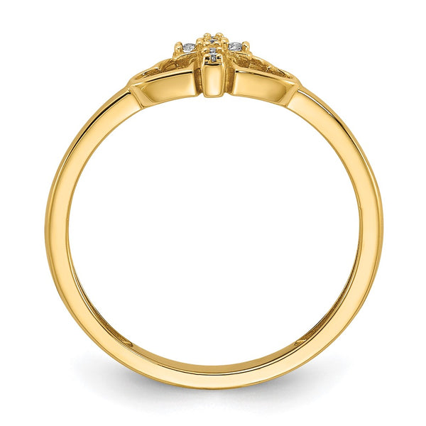 14K Gold Polished Ring with CZ Heart Accents