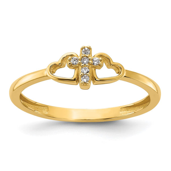 14K Gold Polished Ring with CZ Heart Accents