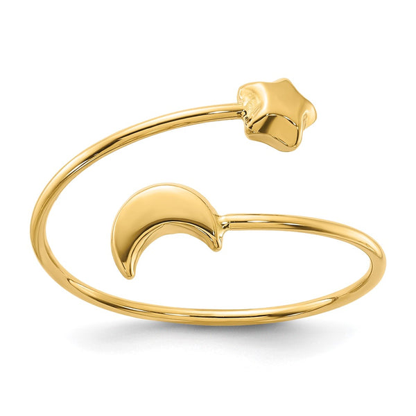 14K Gold Polished Adjustable Moon & Star Ring