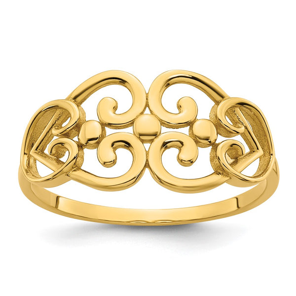 14K Gold Fancy Heart Cut-Out Ring - Size 7