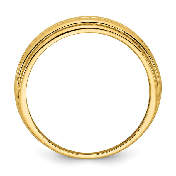 14K Gold Polished Graduated Grooved Ring, Size 7