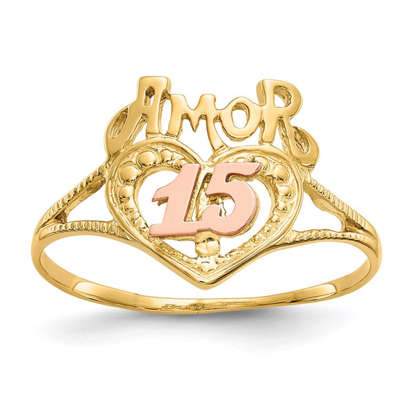 14K Two-Tone Heart Ring with 15 Charms