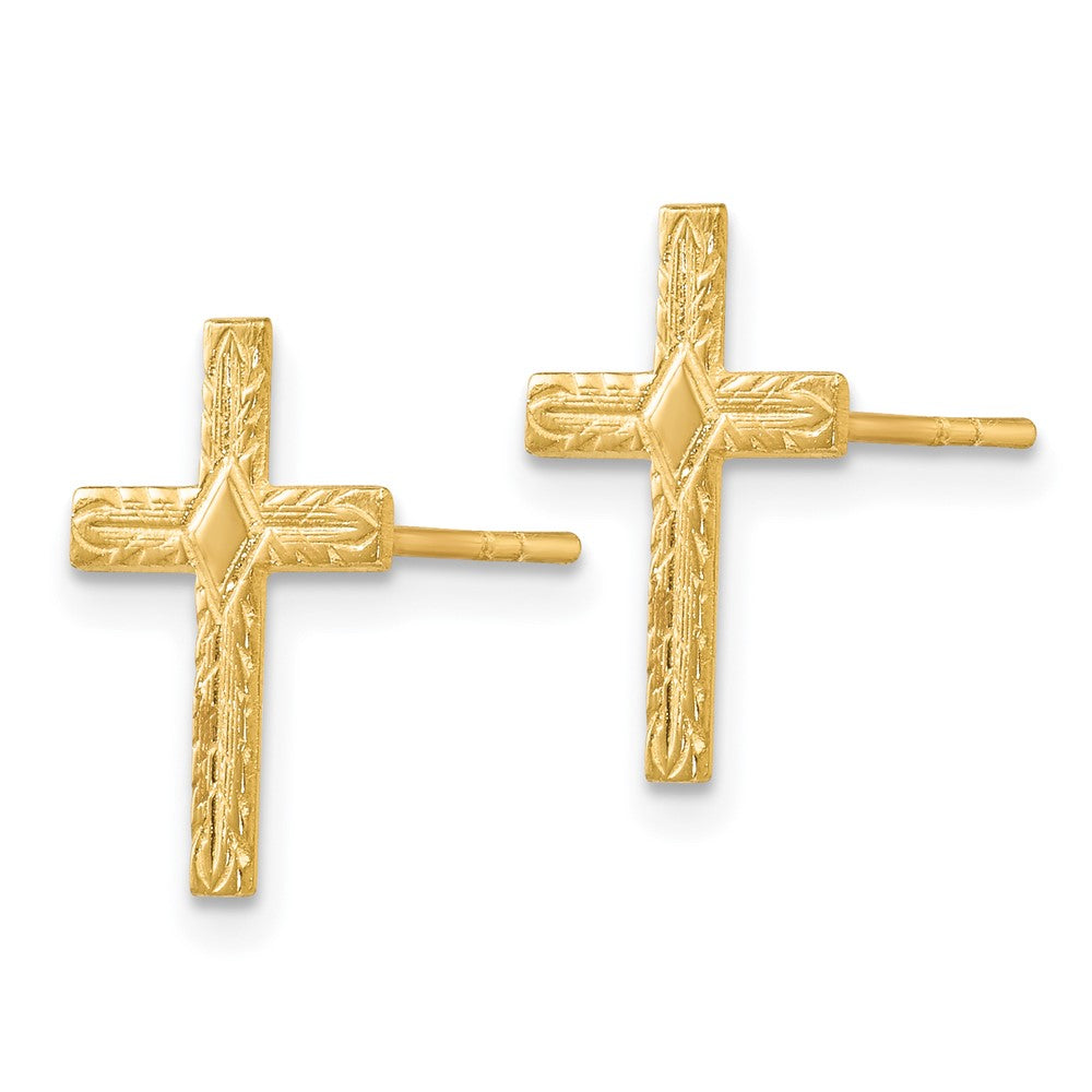 Buy Stylish 14K Gold Polished & Textured Cross Earrings - Luxury Value!