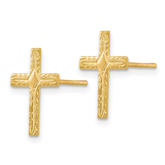 Buy Stylish 14K Gold Polished & Textured Cross Earrings - Luxury Value!