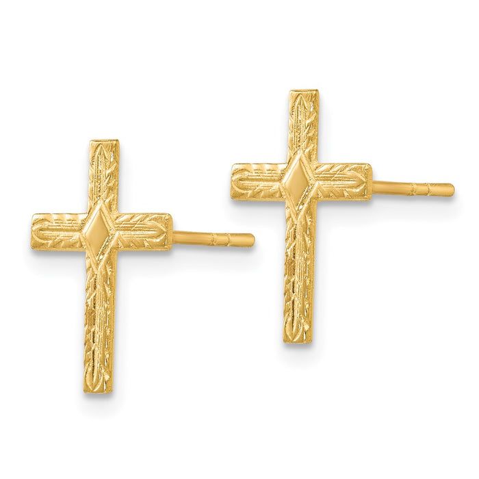 Buy Stylish 14K Gold Polished & Textured Cross Earrings - Luxury Value!-1