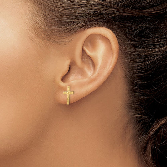 Buy Stylish 14K Gold Polished & Textured Cross Earrings - Luxury Value!