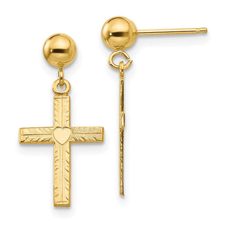 Buy Stylish 14K Gold Polished & Satin Finish Cross Dangle Earrings