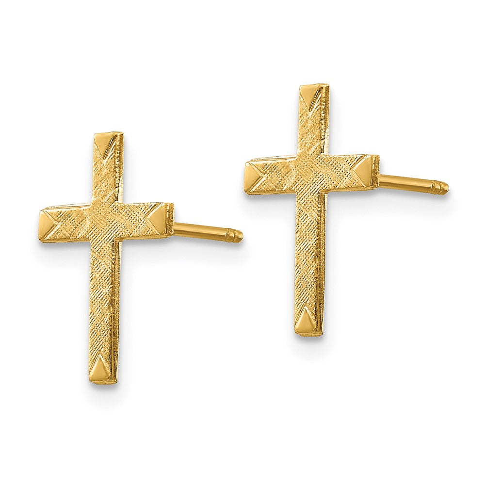 High-Quality 14K Gold Brushed Finish Cross Earrings - Stylish & Affordable!