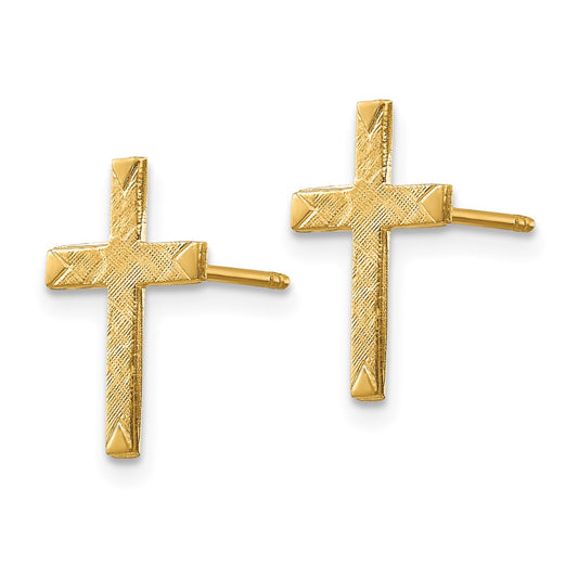 High-Quality 14K Gold Brushed Finish Cross Earrings - Stylish & Affordable!