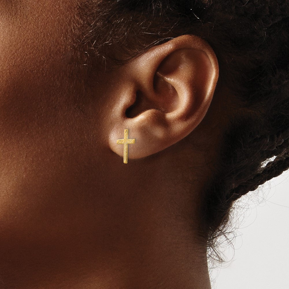 High-Quality 14K Gold Brushed Finish Cross Earrings - Stylish & Affordable!