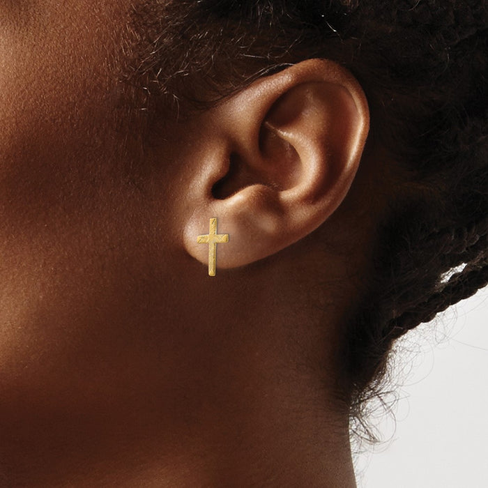 High-Quality 14K Gold Brushed Finish Cross Earrings - Stylish & Affordable!-3