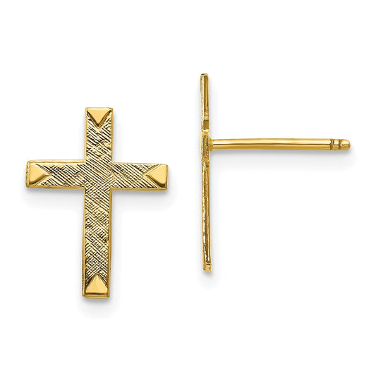 High-Quality 14K Gold Brushed Finish Cross Earrings - Stylish & Affordable!