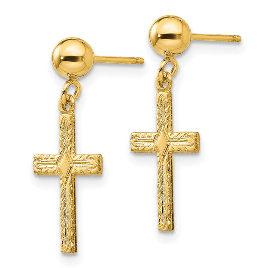Buy Stylish 14K Gold Polished & Textured Cross Earrings - Affordable Luxury