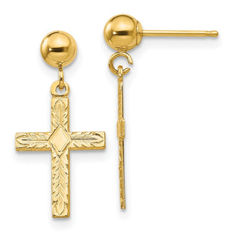 Buy Stylish 14K Gold Polished & Textured Cross Earrings - Affordable Luxury