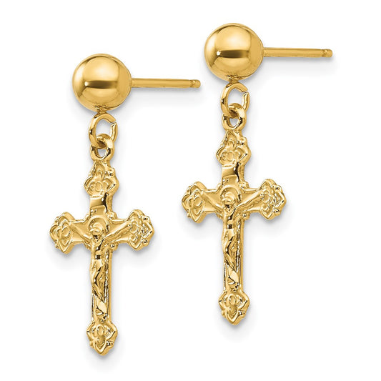 High-Quality 14K Gold Polished Crucifix Stud Earrings | Stylish Value at Great Price