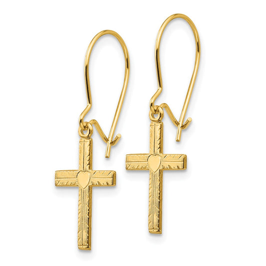 Shop Stylish 14K Gold Cross Earrings - Polished & Satin Finish, Luxury Design