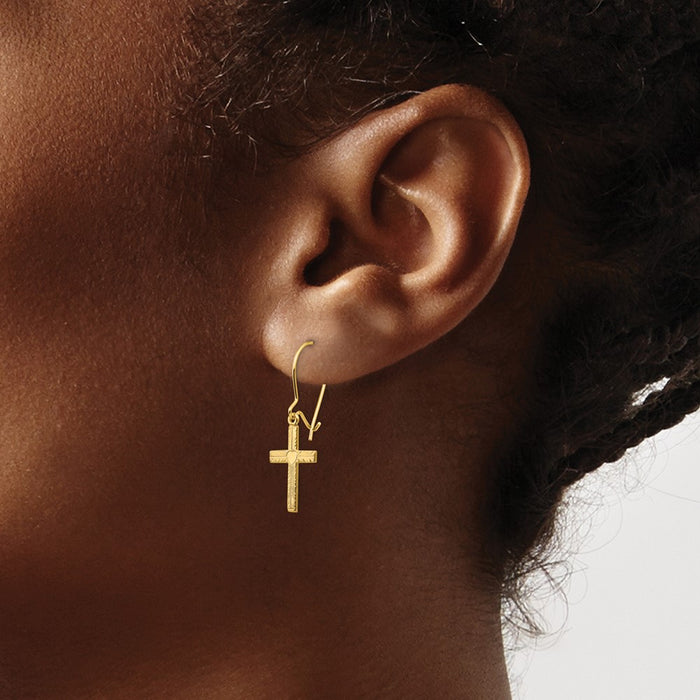 Shop Stylish 14K Gold Cross Earrings - Polished & Satin Finish, Luxury Design-3