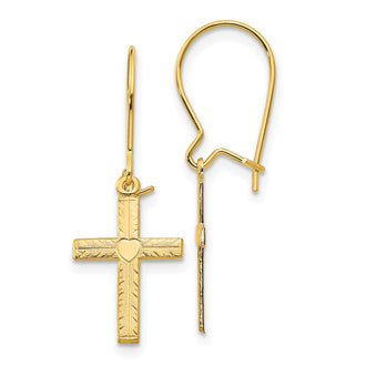 Shop Stylish 14K Gold Cross Earrings - Polished & Satin Finish, Luxury Design