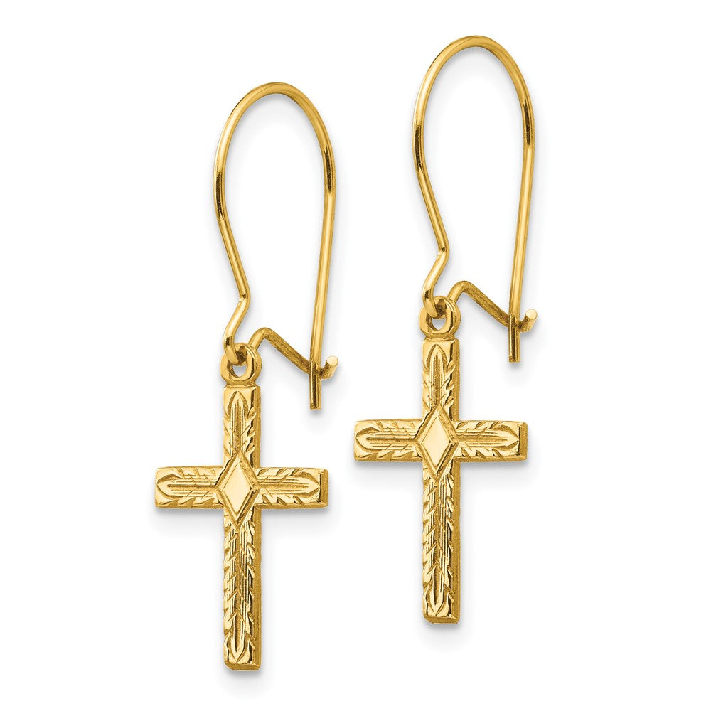 High-Quality 14K Gold Cross Earrings - Polished & Satin Finish, Stylish Value