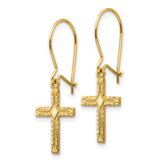 High-Quality 14K Gold Cross Earrings - Polished & Satin Finish, Stylish Value