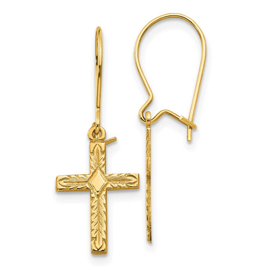 High-Quality 14K Gold Cross Earrings - Polished & Satin Finish, Stylish Value