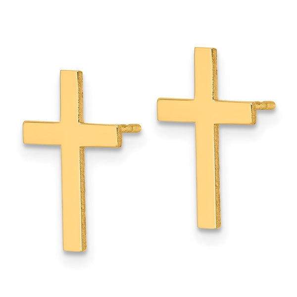 14K Gold Polished Cross Earrings, .85mm
