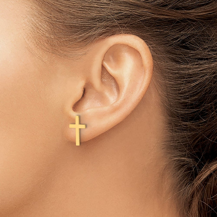 Designer 14K Gold Polished Cross Earrings - Affordable Luxury Style, .85mm-3