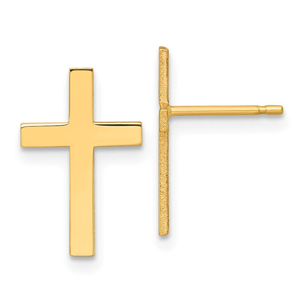 14K Gold Polished Cross Earrings, .85mm