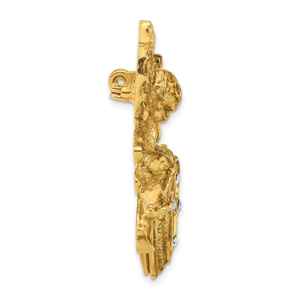 Gold-tone Angel Brooch with 20mm Heart & Crystal Cross Locket - Faith Symbol