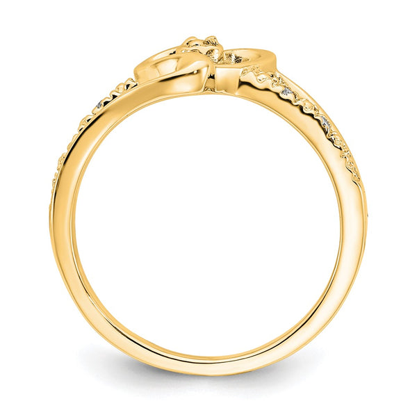 10K Yellow Gold Fancy Heart Ring with Diamonds