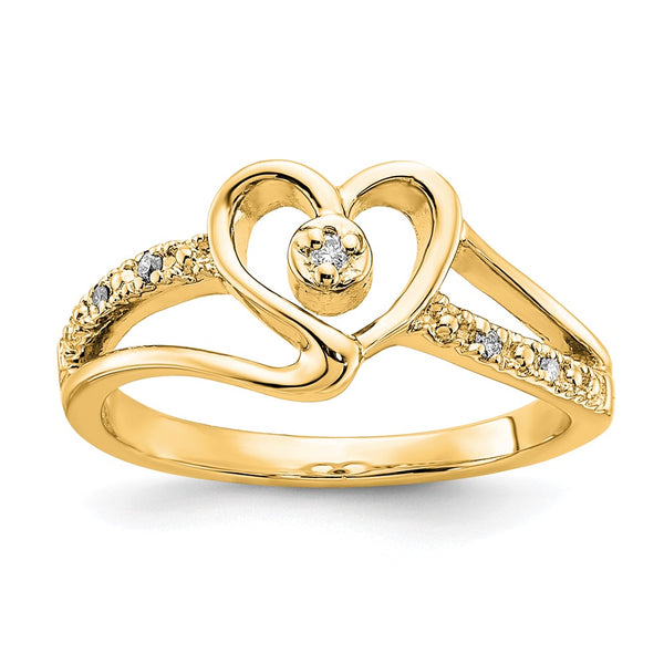 10K Yellow Gold Fancy Heart Ring with Diamonds