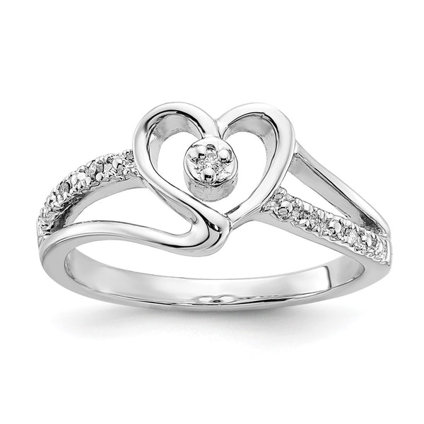 10K White Gold Fancy Heart Ring with Diamonds