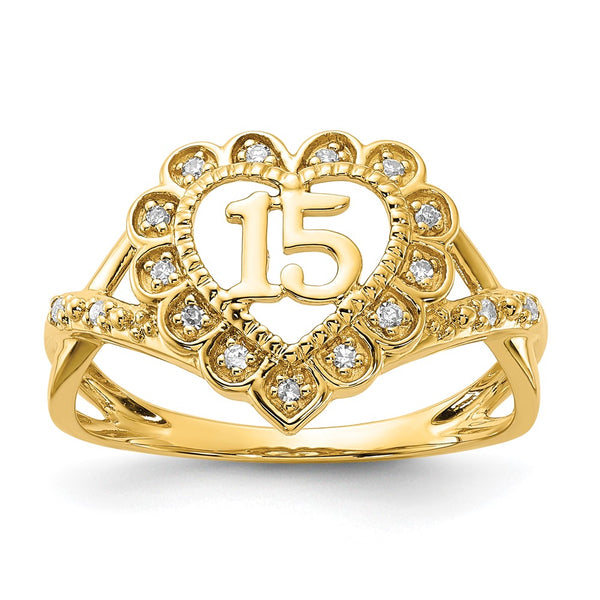 10K Yellow Gold Heart Ring with Diamonds