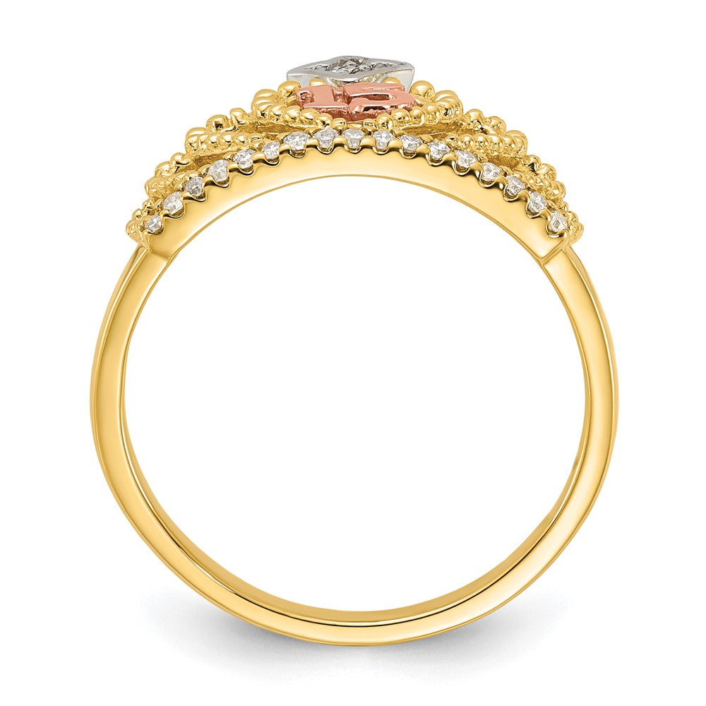 Buy Stylish 10K Tri-Color Diamond Beaded Crown Ring - Perfect for Quinceaera!