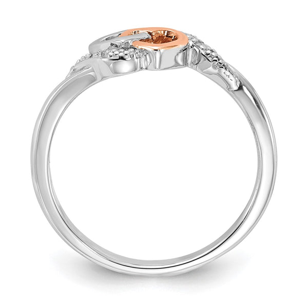 Polished Double Heart Ring - 10K Rose Gold Diamonds