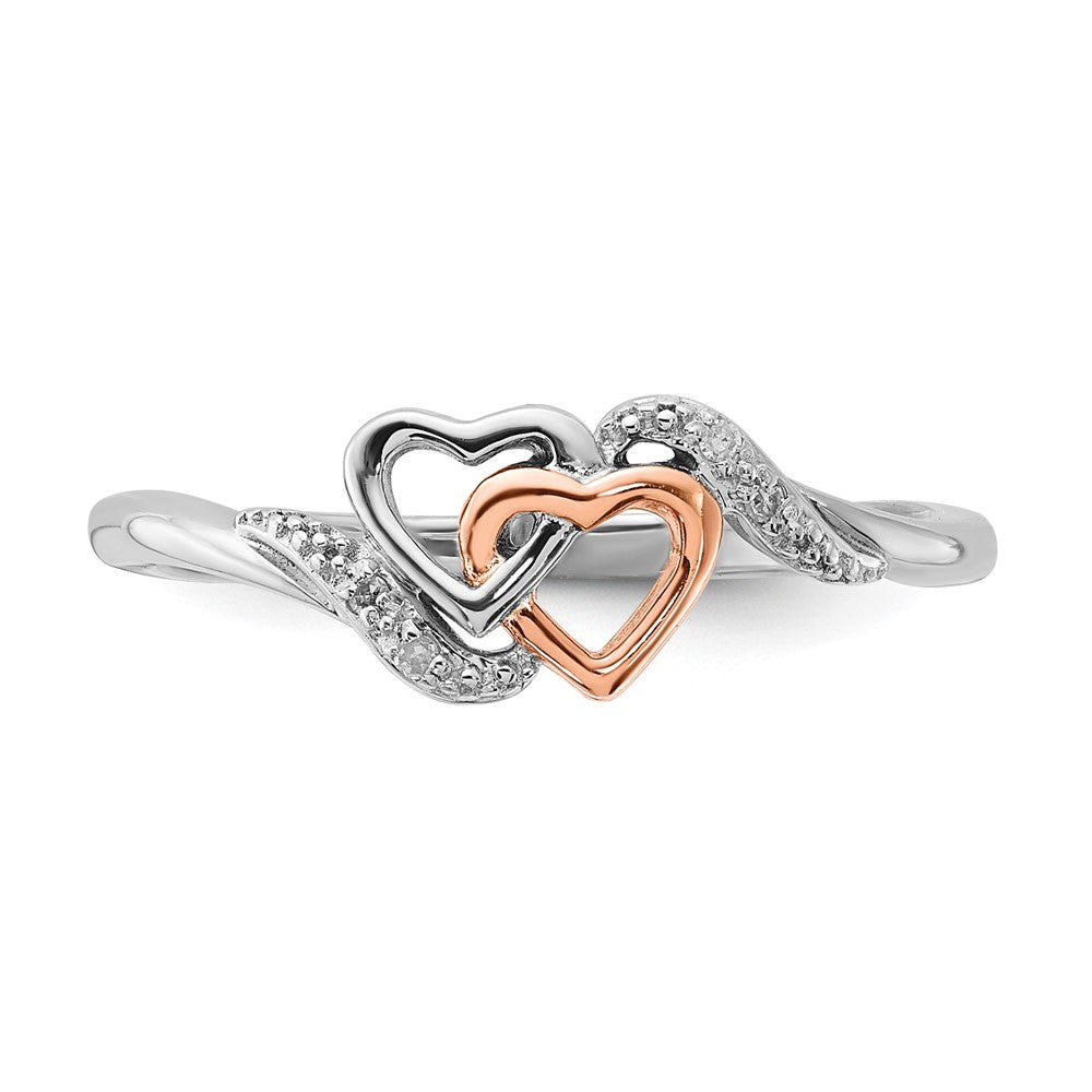 Buy Stylish Polished Double Heart Ring - 10K Rose Gold & Diamonds, Affordable!