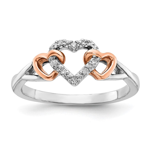 Polished Triple Heart Ring in Sterling Silver & 10K Rose Gold